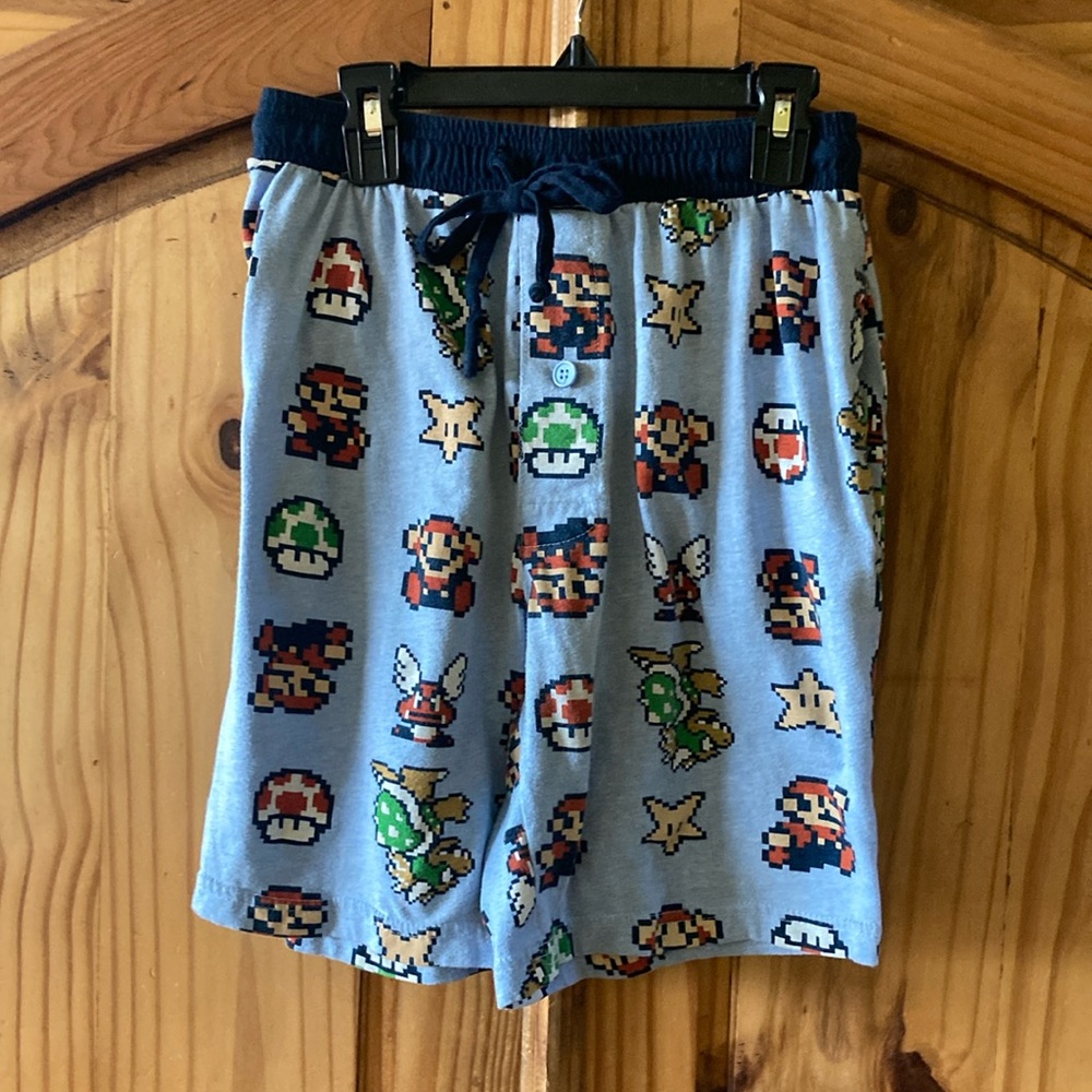 Men’s Super Mario blue pajama lounge shorts size S